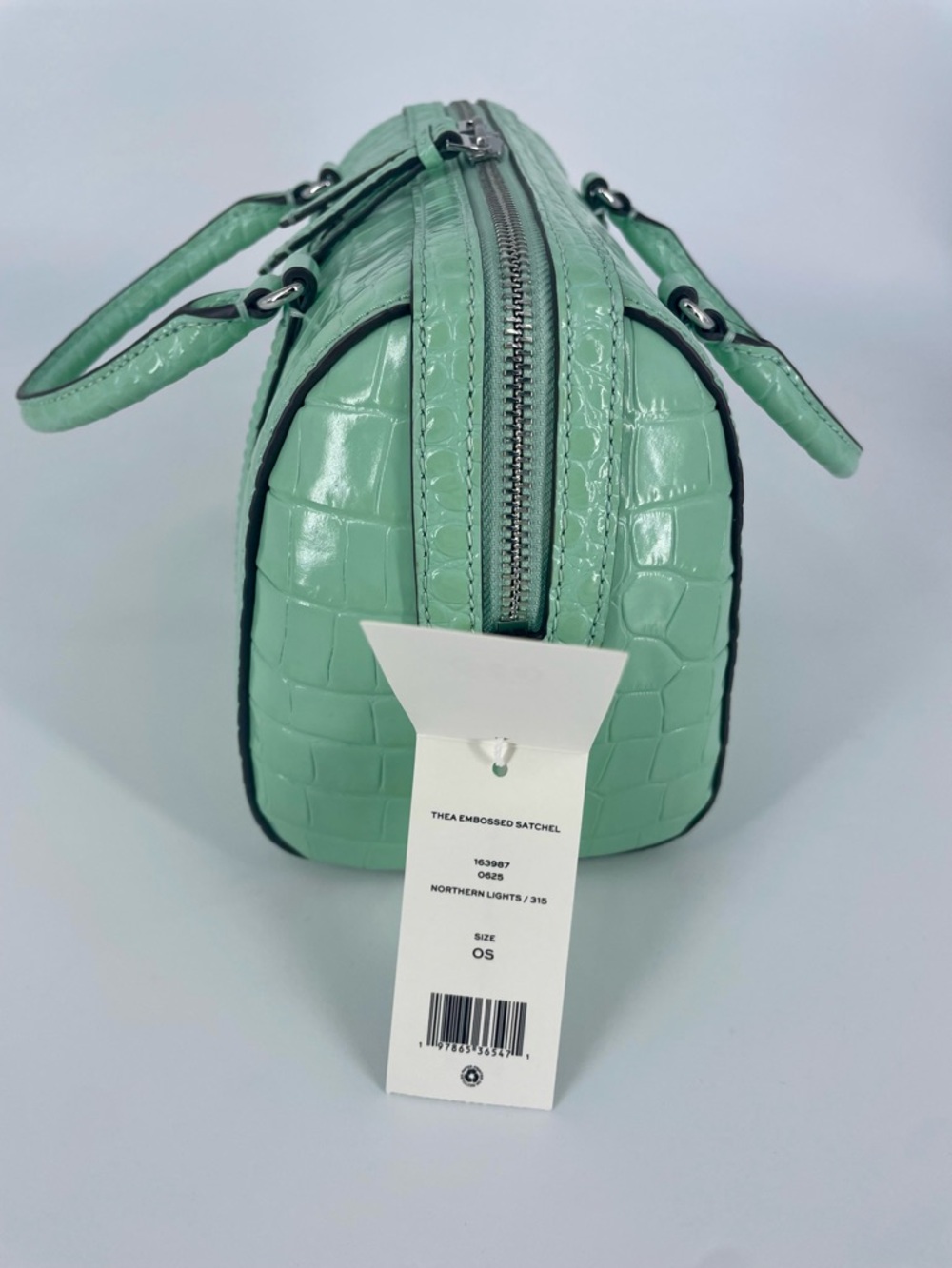 NWT Tory Burch Northern Lights Green Thea Croc-Embossed Bag w/ 2 Straps - Picture 4 of 7